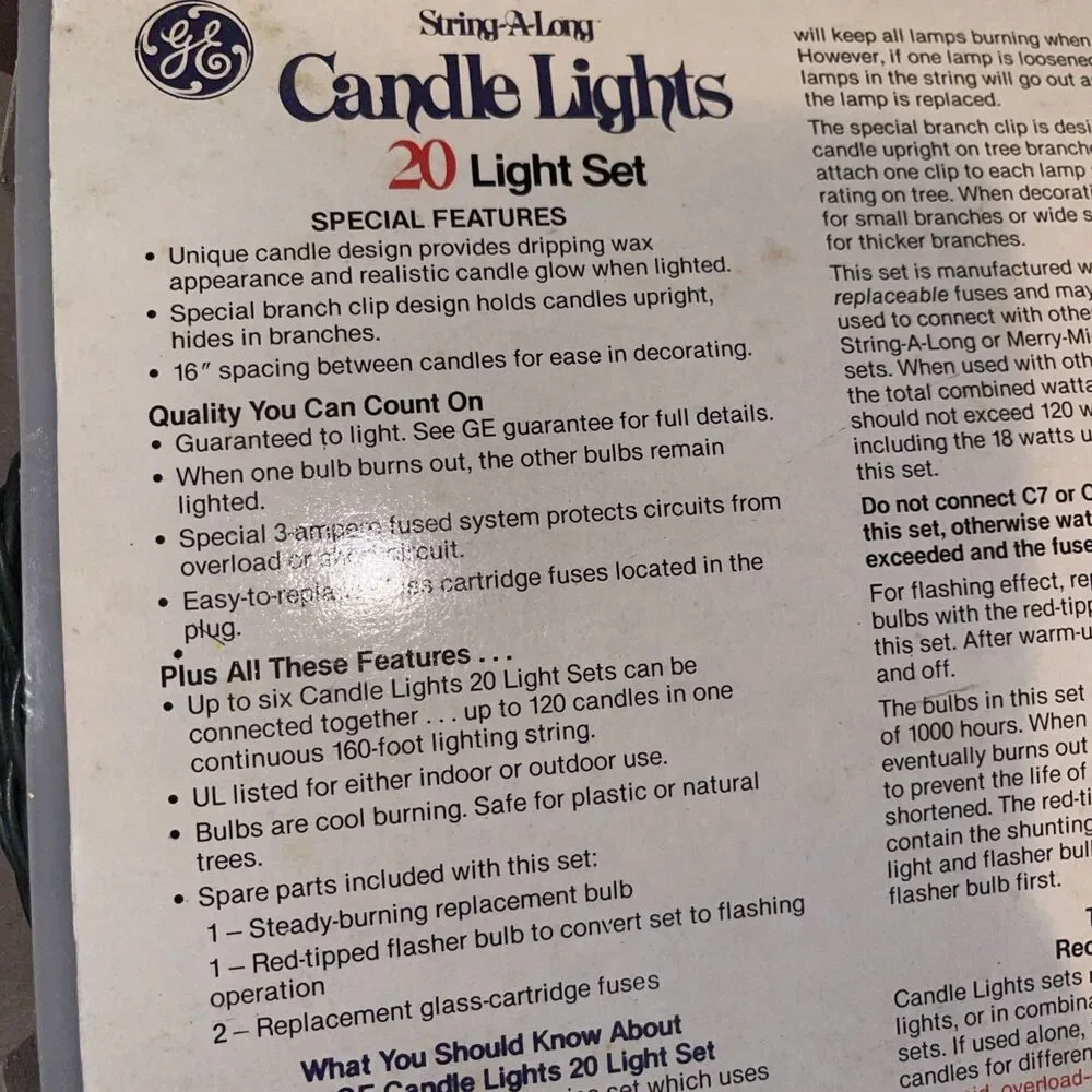 Christmas GE String-A-Long Candle Lights 3 Boxes, Each with a 20-Bulb Strand Vtg